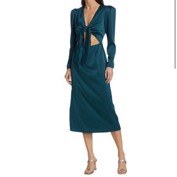 Wayf Poppy Tie-Front Midi Dress Teal Size Large NWT - Picture 1 of 4